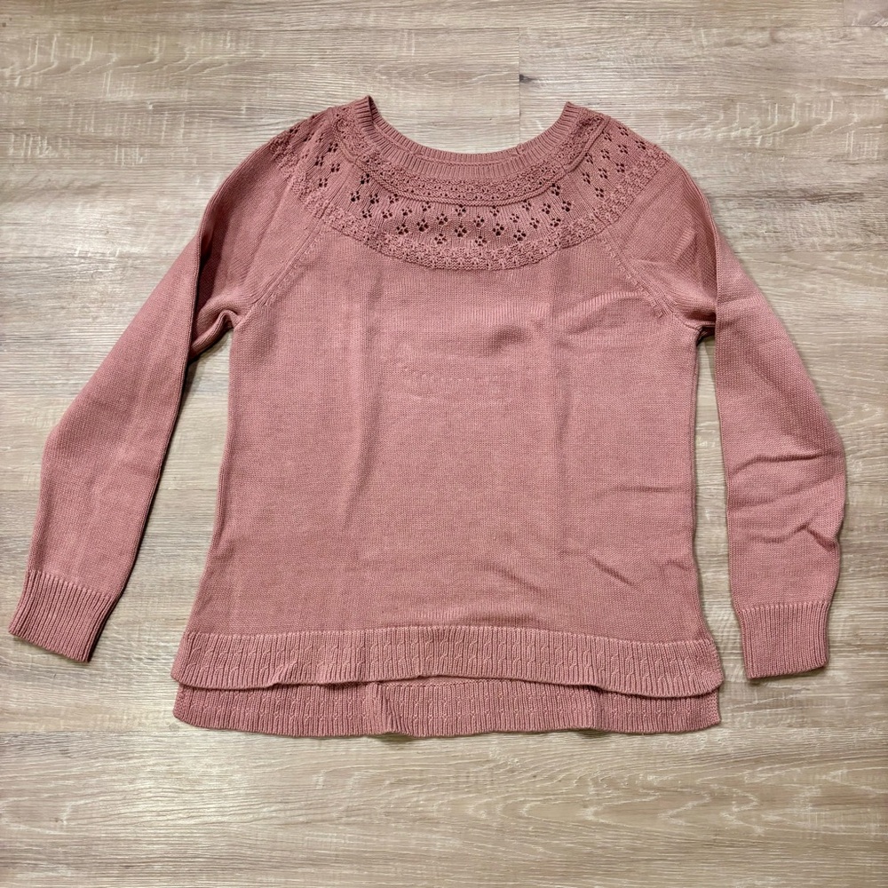 Sonoma Women’s Knit Sweater Pink Lace Knit Long Sleeve Crew Neck Pullover Size L